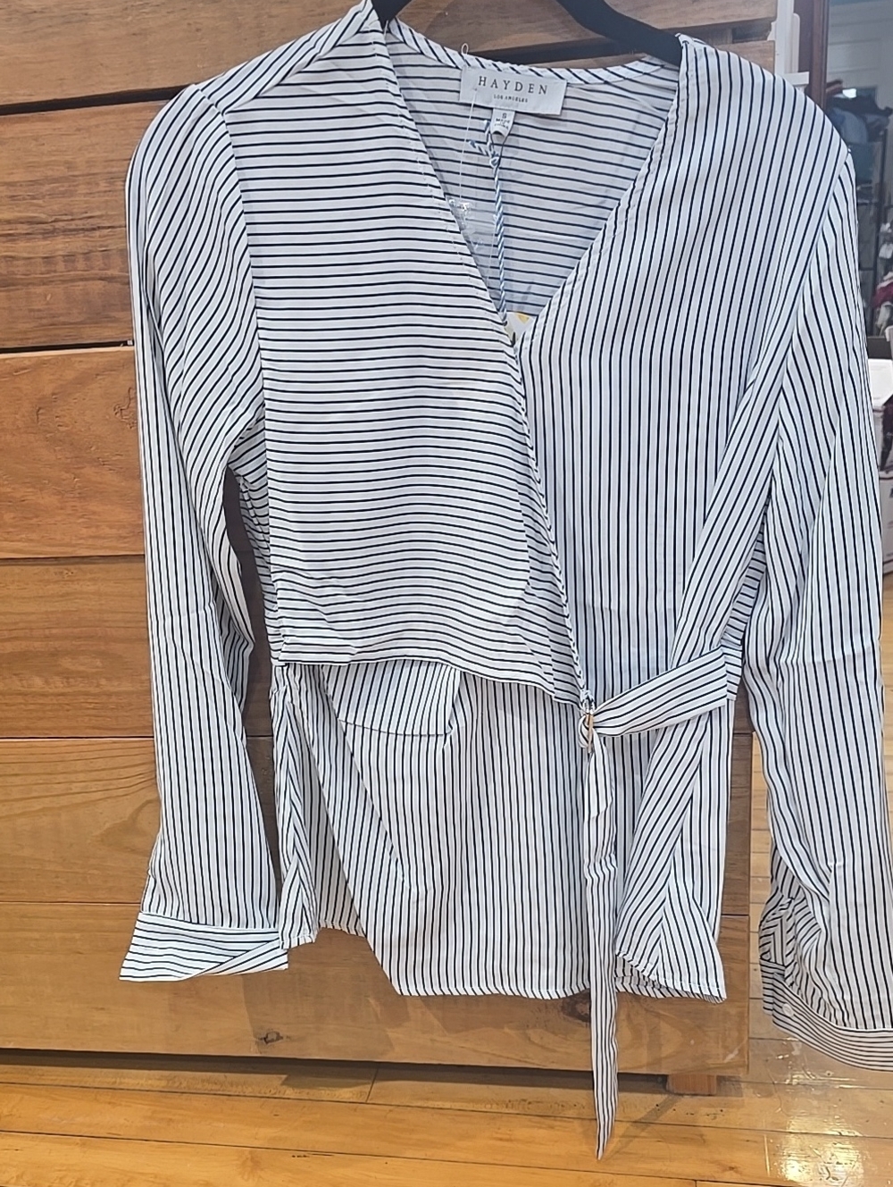Hayden Black and White Striped Wrap Blouse